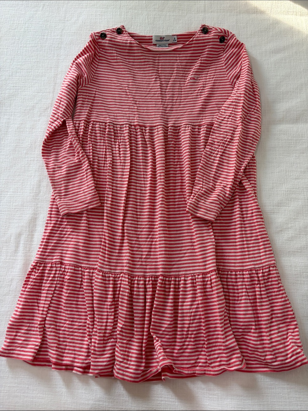 Vineyard Vines Girls' Coral and White Striped Long-Sleeve Dress